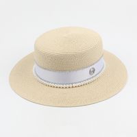 Sombrero De Paja De Ala Ancha Con Parte Superior Plana Y Letra M De Perlas De Moda sku image 6