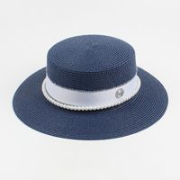 Sombrero De Paja De Ala Ancha Con Parte Superior Plana Y Letra M De Perlas De Moda sku image 8