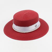 Sombrero De Paja De Ala Ancha Con Parte Superior Plana Y Letra M De Perlas De Moda sku image 9