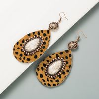 Exaggerated Drop-shaped Leather Leopard Earrings Alloy Inlaid White Turquoise Bronze Long Earrings main image 7
