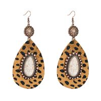 Exaggerated Drop-shaped Leather Leopard Earrings Alloy Inlaid White Turquoise Bronze Long Earrings main image 8