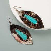 Fashion Leather Earrings Exaggerated Leopard Blue Turquoise Earrings main image 5