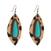 Exaggerated Drop-shaped Turquoise Leather Leopard Print Earrings main image 8