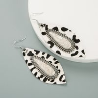 Exaggerated Drop-shaped Turquoise Leather Leopard Print Earrings sku image 1