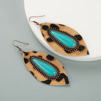 Exaggerated Drop-shaped Turquoise Leather Leopard Print Earrings sku image 2