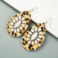 Bohemian Drop-shaped Leather Leopard Earrings Exaggerated White Turquoise Earrings main image 5