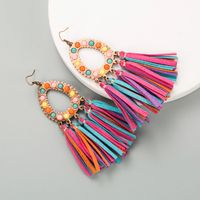 Creative New Exaggerated Leather Leopard Print Tassel Earrings main image 6
