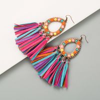 Creative New Exaggerated Leather Leopard Print Tassel Earrings main image 8