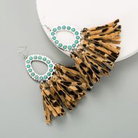 Creative New Exaggerated Leather Leopard Print Tassel Earrings sku image 2