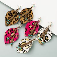 Geometric Leather Horsehair Leopard Print Bronzing Diamond Earrings main image 1