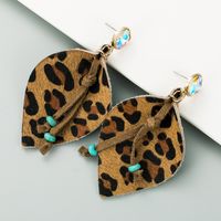Geometric Leather Horsehair Leopard Print Bronzing Diamond Earrings main image 6