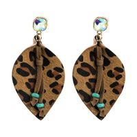 Geometric Leather Horsehair Leopard Print Bronzing Diamond Earrings main image 8