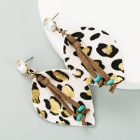 Geometric Leather Horsehair Leopard Print Bronzing Diamond Earrings sku image 1