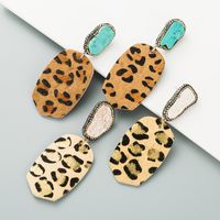 Fashion Exaggerated Geometric Leather Leopard Print Earrings main image 2