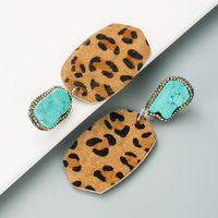 Fashion Exaggerated Geometric Leather Leopard Print Earrings main image 6