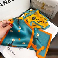 Yellow Green Flowers Thin And Narrow Silk Scarves Wholesale main image 1