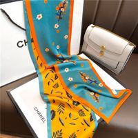 Yellow Green Flowers Thin And Narrow Silk Scarves Wholesale main image 3