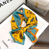Yellow Green Flowers Thin And Narrow Silk Scarves Wholesale main image 5
