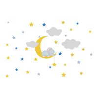 Dessin Animé Bébé Éléphant Lune Nuages Étoiles Stickers Muraux Chambre D&#39;enfant main image 6