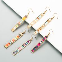 Fashion Bar Long Alloy Edging Color Leather Earrings main image 3