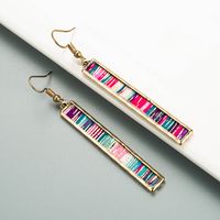 Fashion Bar Long Alloy Edging Color Leather Earrings main image 6