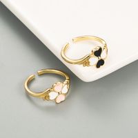 Korean Heart-shaped Four-leaf Clover Copper Gold-plated Oil Drop Ring main image 1