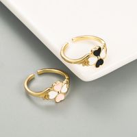 Korean Heart-shaped Four-leaf Clover Copper Gold-plated Oil Drop Ring main image 2
