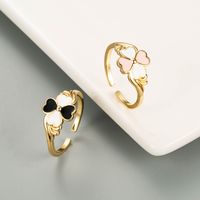 Korean Heart-shaped Four-leaf Clover Copper Gold-plated Oil Drop Ring main image 3