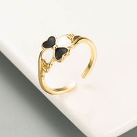Korean Heart-shaped Four-leaf Clover Copper Gold-plated Oil Drop Ring main image 4