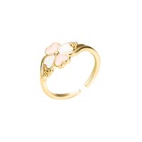 Korean Heart-shaped Four-leaf Clover Copper Gold-plated Oil Drop Ring main image 6