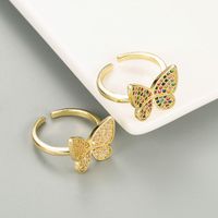 Fashion Butterfly Shaped Copper Gold Plated Diamond Open Ring main image 3