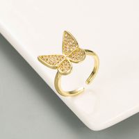 Fashion Butterfly Shaped Copper Gold Plated Diamond Open Ring main image 4