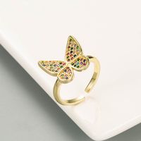 Fashion Butterfly Shaped Copper Gold Plated Diamond Open Ring main image 5