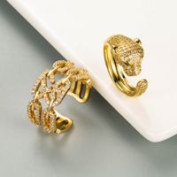 Fashion Copper Micro-inlaid Zircon Leopard Head Open Ring Wholesale main image 3