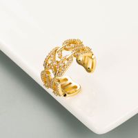Fashion Copper Micro-inlaid Zircon Leopard Head Open Ring Wholesale sku image 2