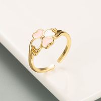 Korean Heart-shaped Four-leaf Clover Copper Gold-plated Oil Drop Ring sku image 1