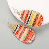 1 Pair Bohemian Stripe Water Droplets Plating Inlay Pu Leather Alloy Rhinestones Gold Plated Earrings main image 4