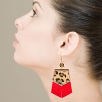 Leopard Print Hot Stamped Long Leather Rhinestone Earrings Bohemian Earrings main image 2
