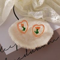 Fashion Heart-shape Peach Pearl Tulip Alloy Earrings Wholesale main image 1