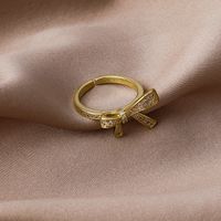 Fashion Gold-plated Micro-inlaid Zircon Bow Heart-shaped Open Ring main image 6