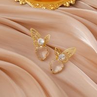 Fashion Heart-shape Hollow Butterfly Micro-inlaid Zircon Copper Earrings Wholesale main image 4