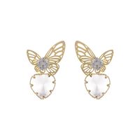 Fashion Heart-shape Hollow Butterfly Micro-inlaid Zircon Copper Earrings Wholesale main image 6