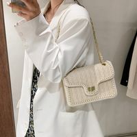 Fashion Pearl Straw Woven Chain Shoulder Messenger Small Square Bag Wholesale sku image 2