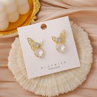 Fashion Heart-shape Hollow Butterfly Micro-inlaid Zircon Copper Earrings Wholesale sku image 1