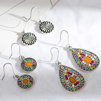 Retro Style Inlaid Rice Beads Round Oil Drop Water Color Earring Set sku image 1