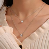Retro-stil Mode Neue Einfache Runde Diamant Zweilagige Halskette main image 1