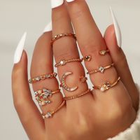 Retro Style Fashion New Simple Diamond Big Moon Ring Set sku image 1