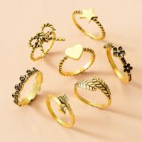Retro Style Fashion New Simple Silver Bow Peach Heart Ring Set main image 5