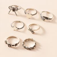 Retro Style Fashion New Simple Silver Bow Peach Heart Ring Set main image 7