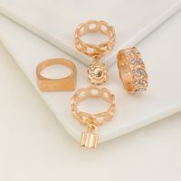 Fashion Micro-inlaid Diamond Hollow Lock Letter Tacking Ring Set main image 1